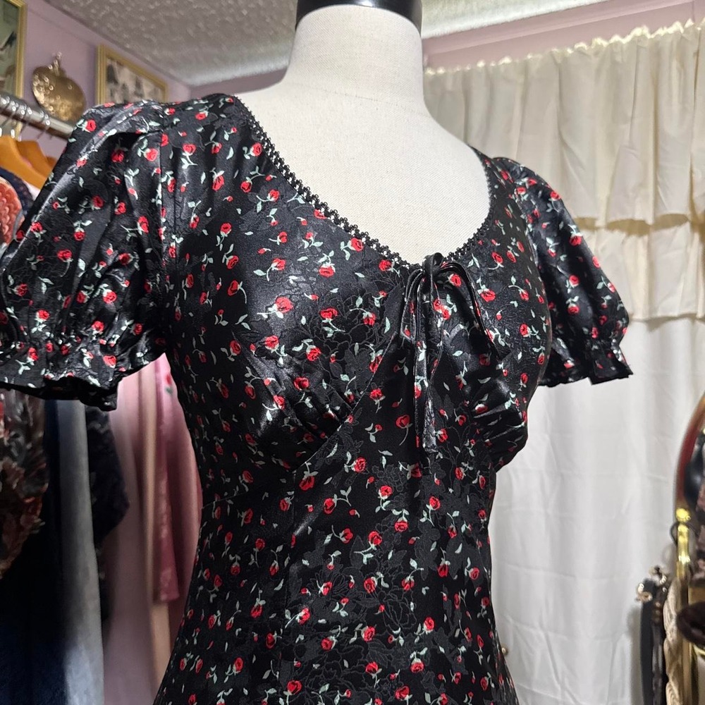 Long Silk Rose Floral Maxi Dress